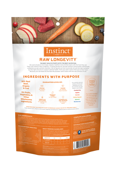 Instinct Longevity Beef & Cod Bites Freeze Dried Cat Food back of bag