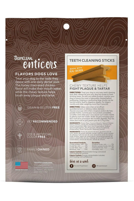 TropiClean Enticers Honey Marinated Chicken Dog Dental Sticks