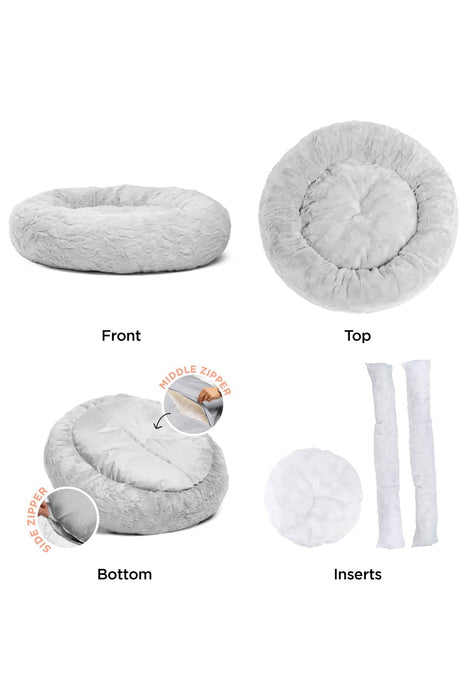 Best Friends Lux Fur Donut Dog Bed, Grey
