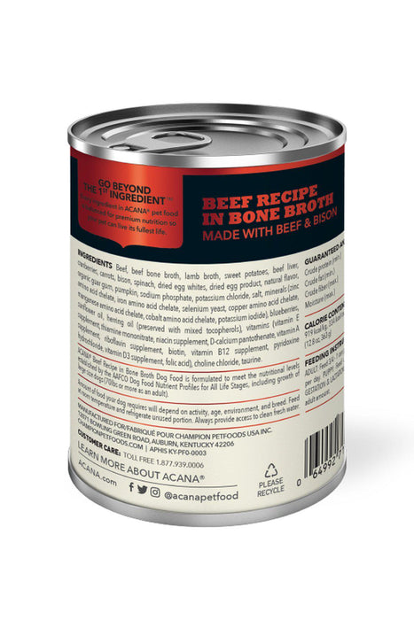 Acana Premium Chunks Beef in Bone Broth Wet Dog Food Back of Can