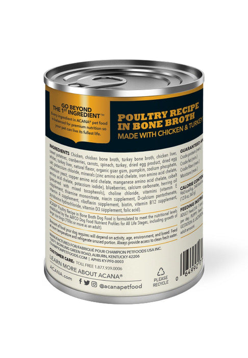 Acana Premium Chunks Poultry in Bone Broth Wet Dog Food Back of Can