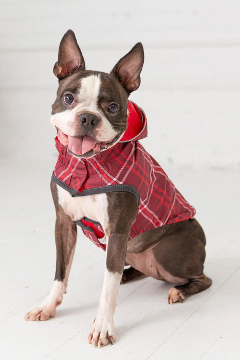 GF Pet Reversible Red with Plaid Dog Raincoat