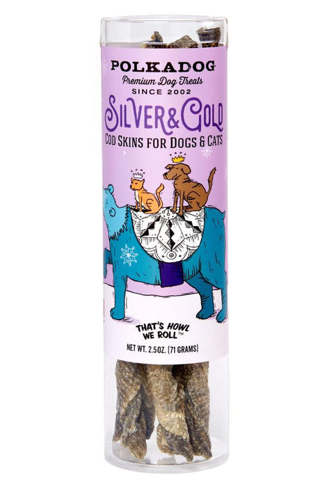 Polkadog Holiday Silver and Gold Cod Skin Dog Treats
