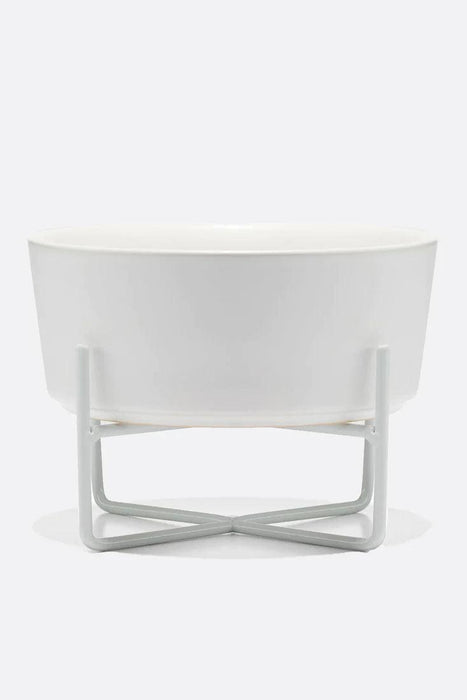 Waggo Simple Solid Matte White Dog Bowl and Stand