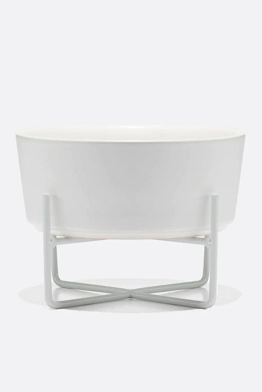 Waggo Simple Solid Matte White Dog Bowl and Stand