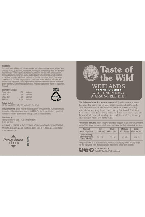 Taste of the Wild Wetlands Wet Dog Food Back of Can