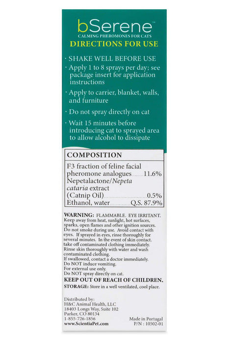 bSerene Calming Pheromone Spray for Cats ingredients